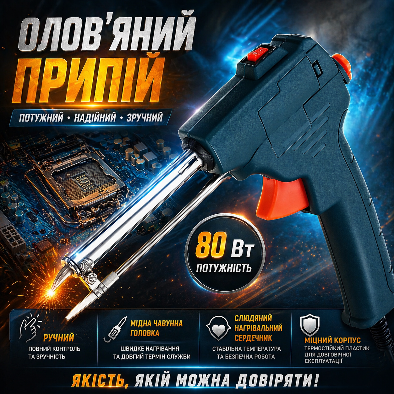 ПАЯЛЬНИЙ ЗВАРЮВАЛЬНИЙ ПІСТОЛЕТ 6В1 НА 80ВТ 
